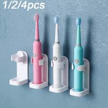 1/2/4pcs Electric Toothbrush Holder, No-Drill Wall-Mounted Toothbrush Rack, Can Be Firmly Adhered To Wall/Cabinet. Bottom Has Drainage Holes, Convenient For Charging. Suitable For Electric Toothbrushes, Shavers And Other Toiletries. Can Be Used In Washroom/Bathroom/Travel/Hotel/Dormitory - Keywords: Bathroom Toothbrush Holder, Home Bathroom Decor, Bathroom Gadgets, Bathroom Accessories, Home Supplies - Multicolor - View 3