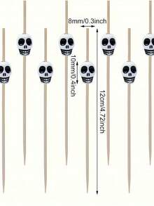 50/100pcs/Pack, Skull Fruit Picks, Rooster Tail Picks, Creative Hamburger And Pastry Picks, Bamboo Sticks. Suitable For Christmas And Day Of The Dead Theme Parties, Enhancing Party Atmosphere, Rooster Tail Picks - Multicolor - View 3