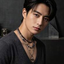 Multi-Style Combination Fashion Stainless Steel Unisex Mid-Length Necklaces, Personalized Mainstream Design Suitable For Holiday Parties, Music Festivals, DJ Bars, Street Style Accessories - Silver - View 2