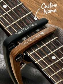 Customized Text Guitar Capo, Personalized Metal Wood Grain Guitar Capo, Suitable For Electric Guitar And Acoustic Guitar, Birthday Gift, Ukulele, Father's Day Gift, Boyfriend Gift, Anniversary, Husband Gift - Multicolor - View 2