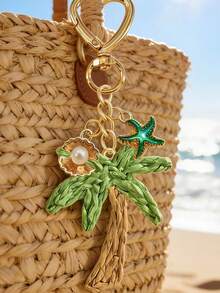 1Pc Hawaiian Coconut Tree Decorated Keychain/Handheld Car Keychain/Diy Accessory/Bag Hanging Keychain As A Gift For Friends - Multicolor - View 3