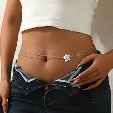1pc Fashion Sexy Bohemian Style Luxury Double Layer Floral Waist Chain, Adjustable, Suitable For Daily Wear, Party, Dance, Beach, Bikini Body Accessory - Multicolor - View 6