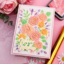 1件 3D 壓花資料夾，DIY 剪貼簿用品，玫瑰花園圖案塑膠壓花資料夾，適用於卡片製作、剪貼簿及其他紙藝創作 - 彩色 - 查看 2