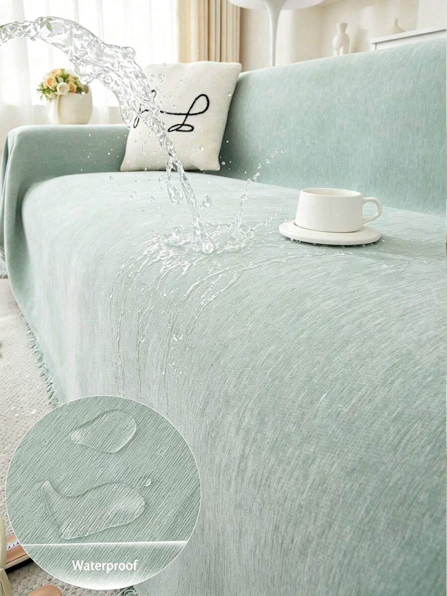 1pc Solid Color Pet Waterproof Sofa Cover, Anti-Scratch Sofa Slipcover, All Season Sofa Protector, Furniture Cover Towel For Bedroom, Office, Living Room, Home Decor - Green - View 1