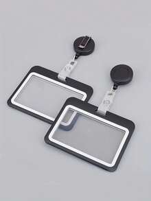 1 PC 2D Durable Black Horizontal ID Card Holder Set, Badge Clip With Retractable Pull Tab, Double-Sided, Carabiner Clip ID Holder, First Day Of School - Multicolor - View 9