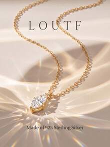 1 pieza Collar con forma de marquesa, chapado en oro con circonita blanca, joyería exquisita, regalo para mujer para boda, compromiso, aniversario y cumpleaños - Dorado - Ver 3