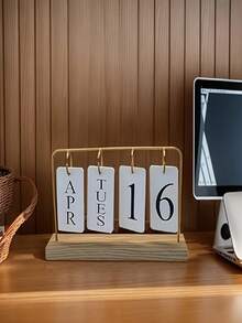 1pc Wooden Creative Gold Perpetual Calendar, Office Desk Calendar, Office Desk Decor, New Home Ornament, Hanging Decoration - Calendar Stand - View 5