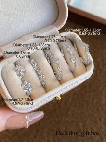 Juego de 5 anillos abiertos de cobre con flor de circonita cúbica dulce y símbolo de infinito, adecuado para mujeres en vacaciones y bodas (Caja de regalo no incluida) - Plateado - Ver 4