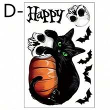 1pc Halloween Black Cat Static Window Sticker, Removable Glass Sticker, Cat And Bat Design, Suitable For Living Room And Bedroom Windows, Holiday Party Supplies. - Multicolor - View 8