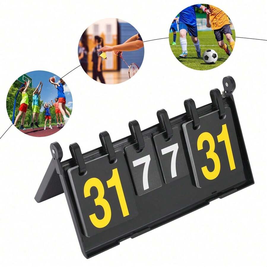 4-Digit Foldable Flip Scoreboard Portable Sports Scoreboard Easy Score Keeper UK - 黑色 - 查看 1