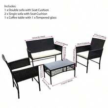 Black 4-Piece Rattan Garden Furniture Set Outdoor Patio Conversation Sofa With Table And Chairs All-Weather Wicker Sectional Set For Yard Pool Or Backyard - Black With Beige Cushions - View 8
