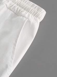 Men's Summer Bamboo Linen Drawstring Shorts, Loose Breathable Bermuda Casual Beach Vacation Pants - White - View 7