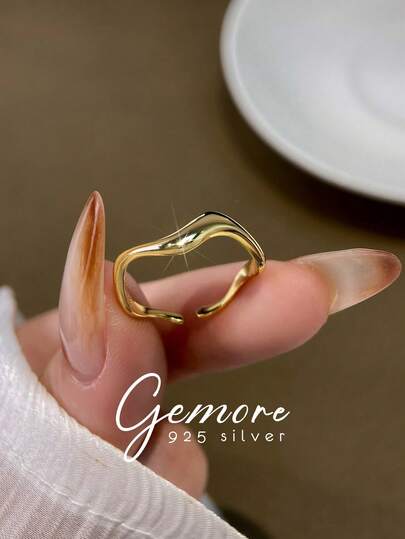 1pc S925 Sterling Silver Wave Shaped Open Ring, Minimalist Casual Women's Jewelry, High Quality Daily Wear Gift