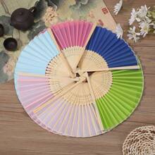 1pc Wedding Party Paper Fan, Bride Handheld Folding Fan, Bamboo Handheld Folding Fan, DIY Hand-Painted, Suitable For Bridal Shower, Bridesmaid Gift, Party Decoration - Pink - View 1