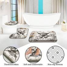 1pc/4pcs Vintage Bathtub Highland Cow Pattern Multi-Functional Bathroom Decor Shower Curtain Set, Free 12 Hooks, Premium Holiday Atmosphere, Bathroom Mat, U-Shaped Bath Mat And Round Toilet Lid Cover, Suitable For All Scenes Decoration, Bathroom Set - Bathtub Highland Cow - View 10