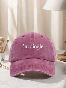 1件中性款「I'm Single」印花棒球帽 可調節設計 適合徒步登山、旅行與戶外活動 - 多色 - 查看 3