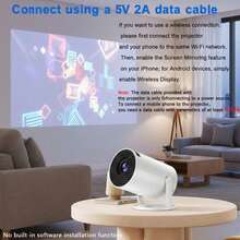便攜式迷你智能HD投影機,原生720*480P,支援4K,180°旋轉,WiFi無線連接手機與平板,室內/戶外電影投影機 - 黑色 - 查看 6