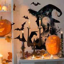 1pc Halloween Silhouette Witch Bat Castle Pumpkin Wall Decal Sticker, Removable Room Decor For Bedroom Living Room Holiday - 1PC - View 11