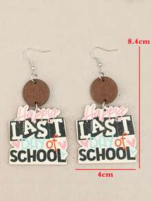 1 par de pendientes de madera vintage bohemios con letras creativas personalizadas, accesorios de moda para la temporada de graduación - Multicolor - Ver 3