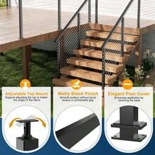 2Pack Railing Stair Posts, 42" Adjustable Top 33 Degree Drilled Fit 25-35 Degrees, Black With Stainless Steel Grommets - 2 Posts + Stair - View 3