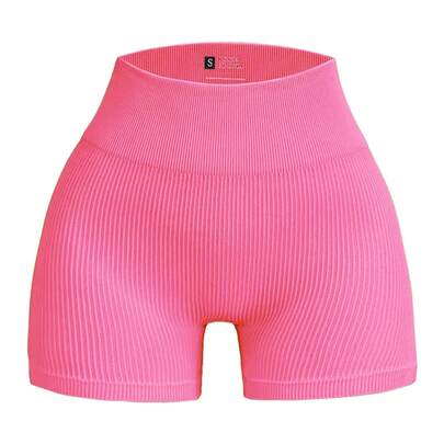 Pantalón de yoga de cintura alta para mujer, diseñado para levantar y dar forma, ajustado con color sólido y textura acanalada, pantalones cortos deportivos