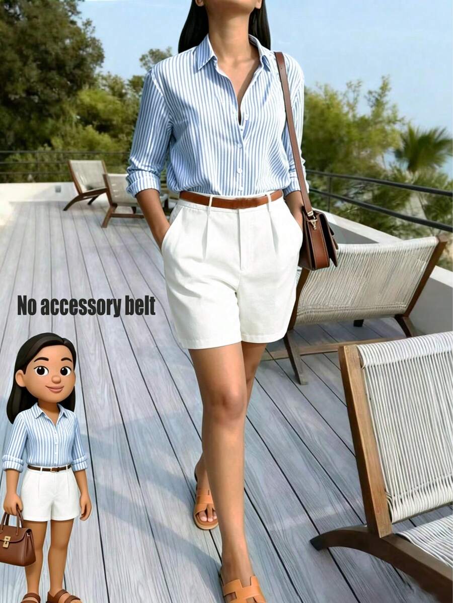 Summer Solid Color Minimalist Slant Pocket Shorts, Suitable For Teachers Back To School White