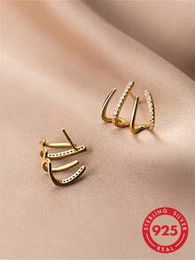 1 Pair S925 Sterling Silver Minimalist Ins Style Niche Design Curved Stud Earrings For Women, Layered Cool Gentle Elegant Delicate Daily Commute Asymmetrical Earrings - Geometry - View 6