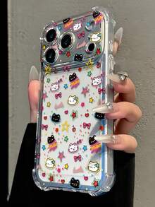 Cute Cartoon Cat Pattern Transparent Four-Corner Anti-Drop Phone Case, Compatible With IPhone 17 16 15 14 13 12 11 Pro Plus Pro Max Series Phone Models - Clear - View 3