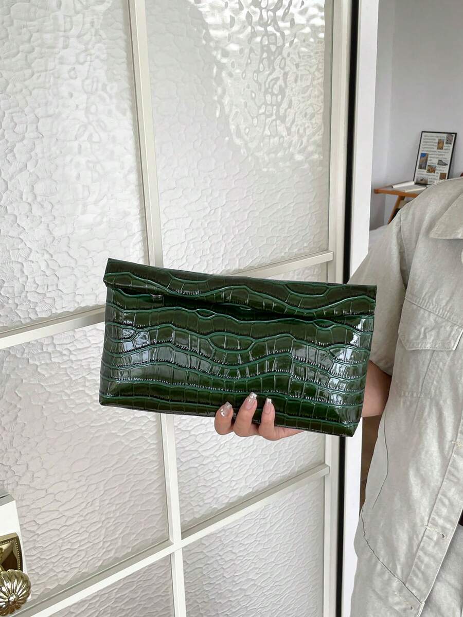 時尚 PU 皮革純色女款手提包，大容量翻蓋磁扣小方包，適合聚會與購物