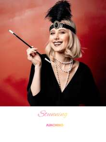 1pc/1set 1920s Flapper Full Accessory Set, Sexy Idol Cosplay, Halloween & Christmas, Vintage & Glam, 2 Sets Main Items, Stockings & Veil: Accessories - Black - View 7