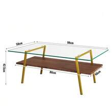 Coffee Table Made Of Tempered Glass, Rectangular Coffee Table, Metal Legs, Modern Living Room Table, H42.5/W98/D58 Cm - Blush+Gold - 查看 2