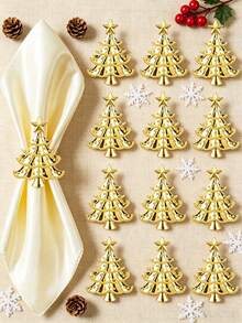 Christmas Napkin Rings, Christmas Table Decor, 2-50pcs Elegant Christmas Tree Napkin Rings, Green Christmas Tree Napkin Rings, Suitable For Birthday, Farmhouse, Wedding, Thanksgiving, Perfect For Buffet Table Decoration - Multicolor - View 7