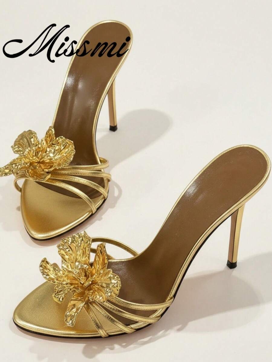 Sandalias florales de seda para mujer, diseño versátil de alta gama, nueva colección 2025, atuendos de primavera y verano
