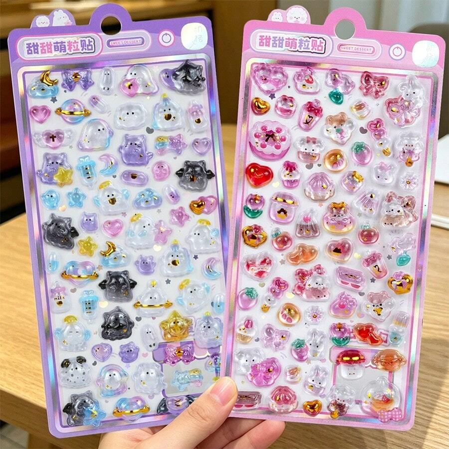 15pcs-Q-Lia 3D Ancient-Style Small Water Droplet Relief Three-Dimensional Crystal Sticker, Cute Glittering Raindrop Character Crystal Glue DIY Decorative Sticker - Multicolor - View 1