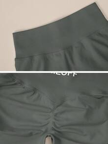 TimeOff 1 pieza de pantalones cortos deportivos de mujer de unicolor con cintura alta, banda de cintura acanalada y espalda fruncida - Gris Oscuro - Ver 5
