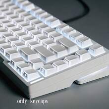 120+ Teclas translúcidas blancas, material PBT+PC, altura Cherry, teclas impresas lateralmente, compatibles con interruptores Cherry/Gateron MX, adecuadas para regalos y uso personal, teclas intercambiables en caliente, teclas personalizadas altamente atractivas, combinación de escritorio - Ver 1
