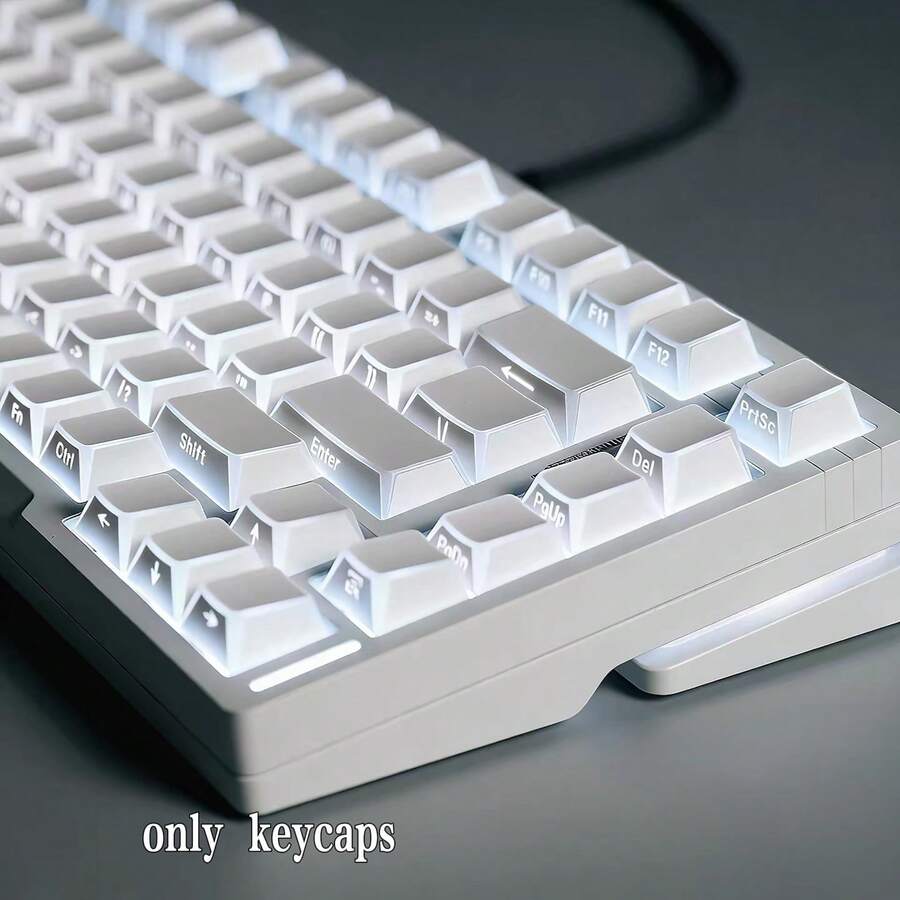 120+ Teclas translúcidas blancas, material PBT+PC, altura Cherry, teclas impresas lateralmente, compatibles con interruptores Cherry/Gateron MX, adecuadas para regalos y uso personal, teclas intercambiables en caliente, teclas personalizadas altamente atractivas, combinación de escritorio - Ver 1