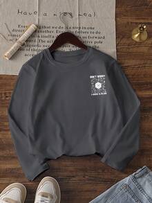 1pc Tween Boys Long Sleeve T-Shirt, Fun Dice & Math/Science Formula Print, Unisex Student Loose Casual Base Layer Top - Dark Grey - View 4