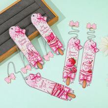 Kawaii Pink Bow Popsicle Shaped Metal Bookmarks, Fantasy Romance Reader Printed Stainless Steel Page Marker With Decorative Bow Chain, Cute Literary Souvenir For Teen Girls - Square - View 6