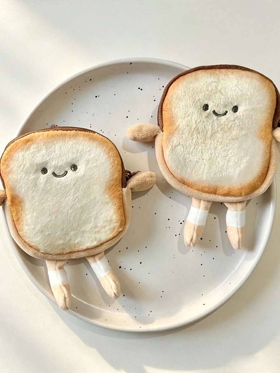 1pc Cute Toast-Shaped Coin Purse – Casual, Portable Coin Wallet & Keychain; Perfect Gift For Teachers' Day, Christmas, Birthdays, Or Halloween. - View 1