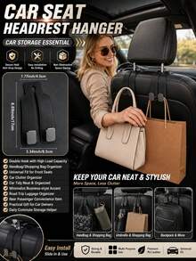 Gancho de almacenamiento para asiento de coche universal, gancho plegable para bolso de reposacabezas, gancho de coche minimalista adecuado para bolsos, ropa, comestibles y accesorios, resistente, fácil de instalar, organizador de almacenamiento interior del coche - Multicolor - Ver 2