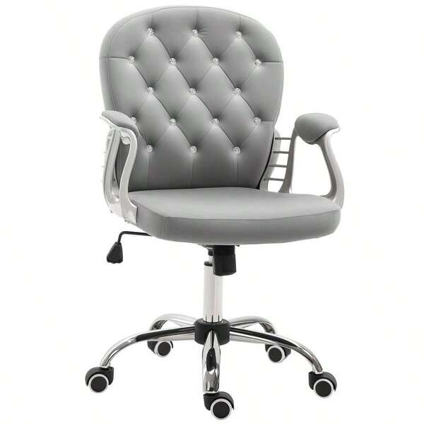 Ergonomic Office Chair, Comfortable Computer Desk Chair With Padded Seat And Adjustable Height, Tufted Back, Grey-XY613401