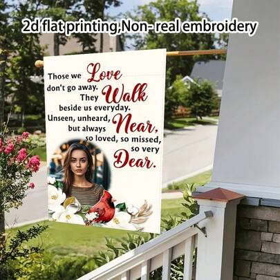 Pale Neutral Background Warm Heart Blank Photo Loving Memory Slogan Print Pattern Custom Garden Flags Personalized DIY For Cemetery Lawn Yard Outdoor Decor Gift For Bereaved Family Sympathy Remembrance Holiday Daily Celebration Present