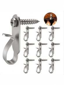 10pcs Stainless Steel Wall Hooks, Modern Style Easy Install Screw-In Hooks, Suitable For Hanging Christmas Lights, String Lights, LED Light Clips - Silver - View 1