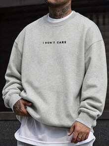 SU ER Men's Casual Crew Neck Sweatshirt, Autumn/Winter, Street Style Essential - Light Grey - View 3