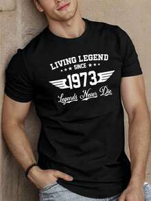 Manfinity Homme Men's Casual Letter Pattern T-Shirt Short Sleeve Summer T-Shirts For Men Casual - 黑色 - 查看 2