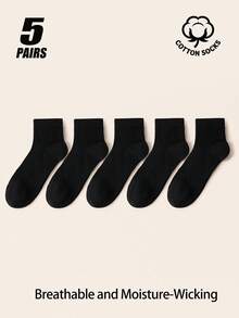 5 Pairs Men's Cotton Crew Socks, Vertical Rib Mesh Breathable Mid Calf Socks, Moisture Wicking Odor Resistant Solid Neutral Color Daily Casual Socks - Multicolor - View 15