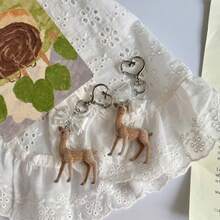 Deer Keychain Pendant, Pearlescent Satin Bow Bag Charm, Soft Korean Style Heart Buckle Backpack Chain, Mori Style Y2K Girl Best Friend Gift - Multicolor - View 5