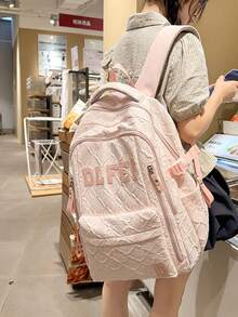 Crinkled Texture Letter Backpack, Large Capacity School Bag, College Style Commuter Backpack For Girls - Multicolor - View 9