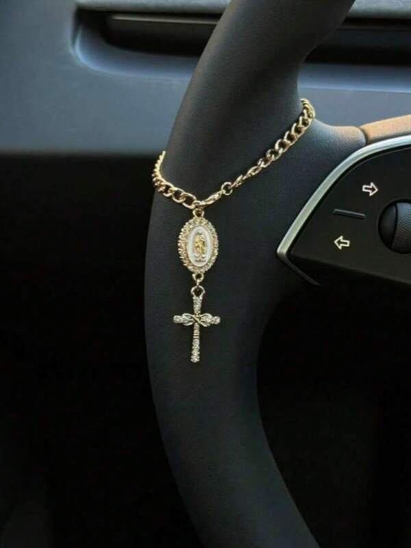1pc Steering Wheel Decor, 15cm Adjustable Length, Minimalist, Cute, Creative Rosary Bead Car Pendant Accessory, Unique Fashion Car Hanging Decoration